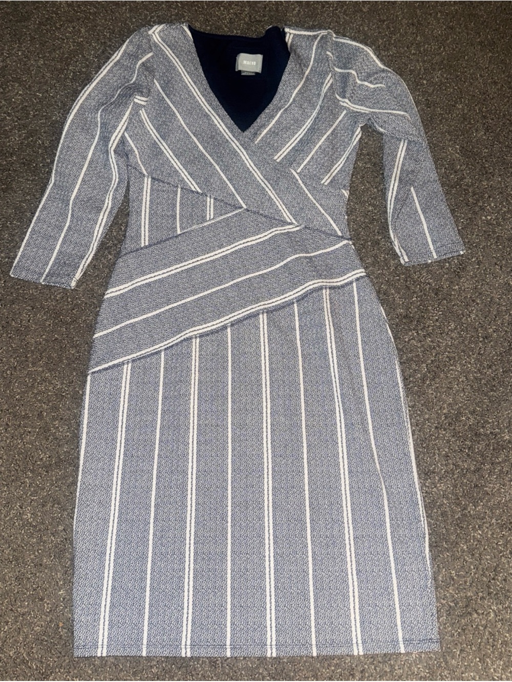 Maeve Navy and White Striped Wrap-Style Midi Dress